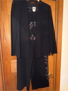 R&M Richards Black Three-Piece beaded black Dressy Pant Set 14